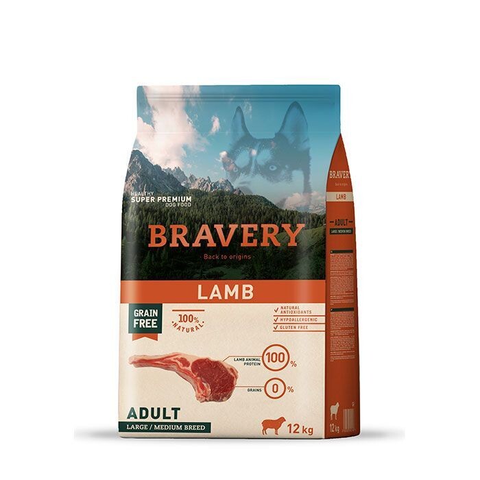 BRAVERY DOG LAMB ADULT LARGE/MEDIUM BREEDS 4KG-12KG