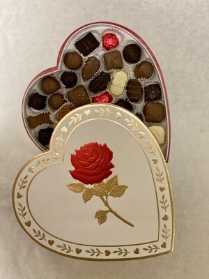 1 Lb Assorted Valentine Chocolates in White & Red Rose Box
