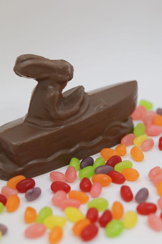 Solid Chocolate Bunny in a Boat