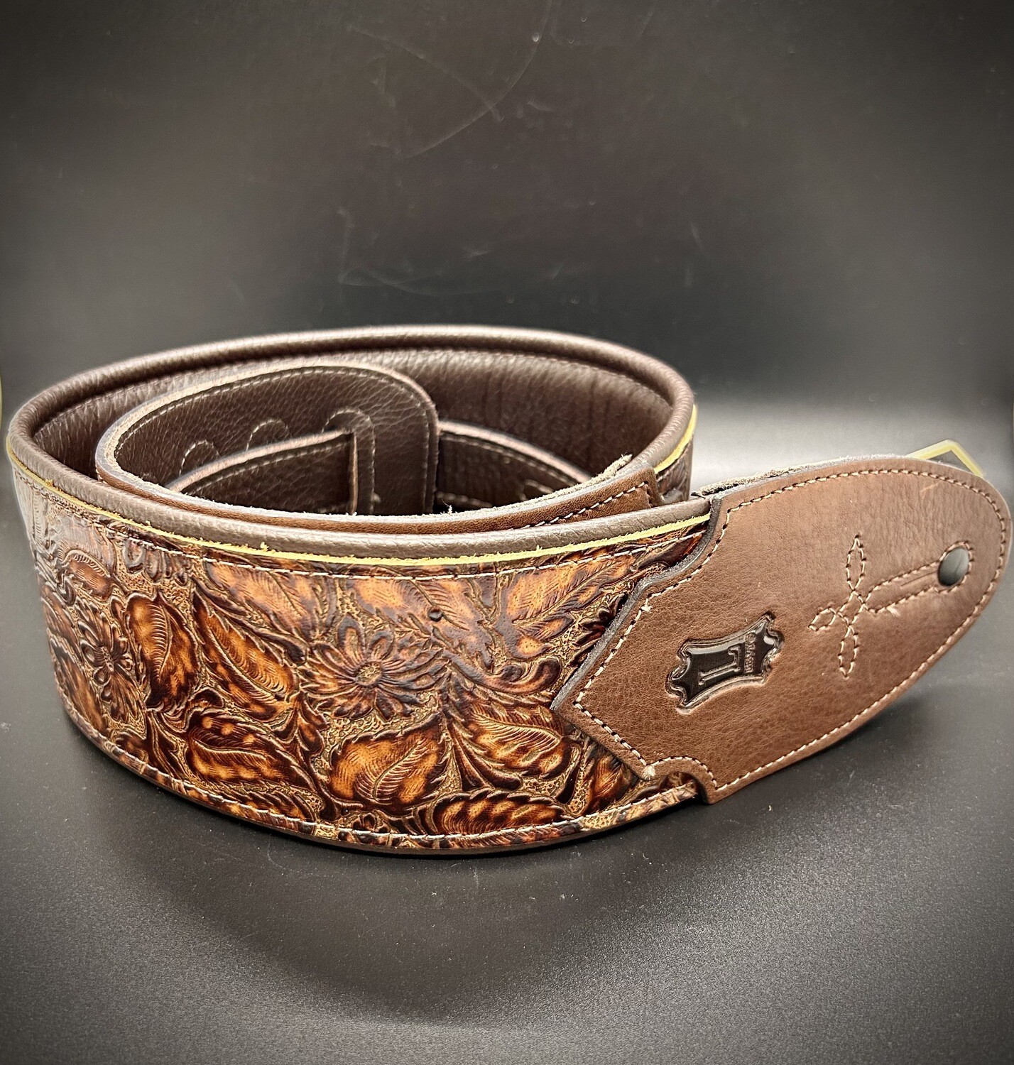 Levy's Western Embossed Leather Guitar Strap 52" x 3" - Sundance Line Geranium Whiskey