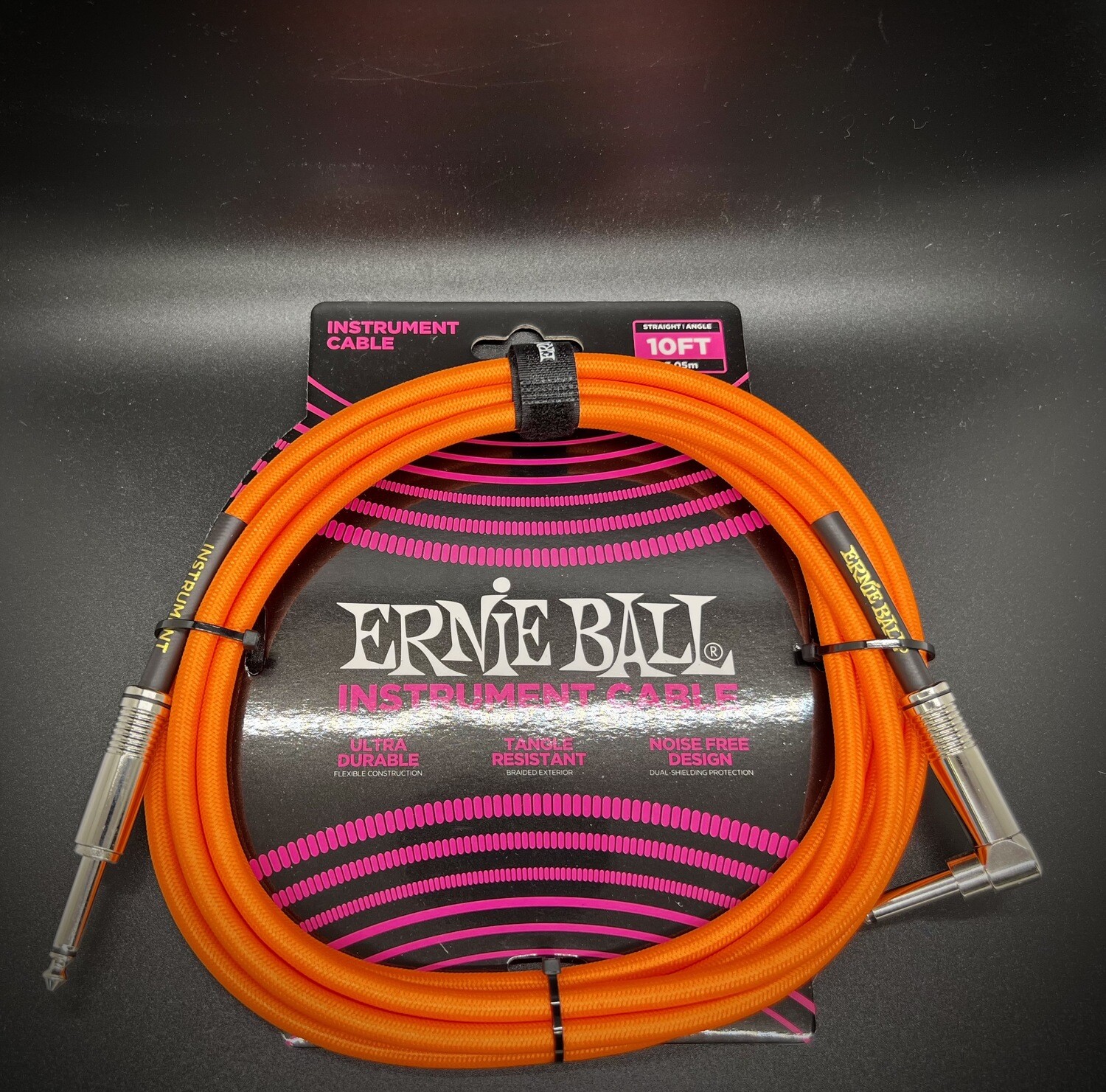 Ernie Ball 10ft Braided Straight Angle Inst Cable Neon Orange
