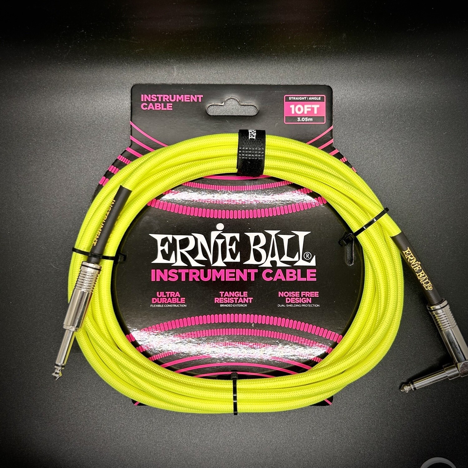 Ernie Ball 10ft Braided Straight Angle Inst Cable Neon Yellow