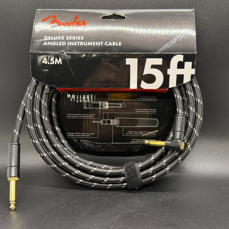 Fender Deluxe Series Tweed Instrument Cable, Straight/Angle, 15' Black Tweed