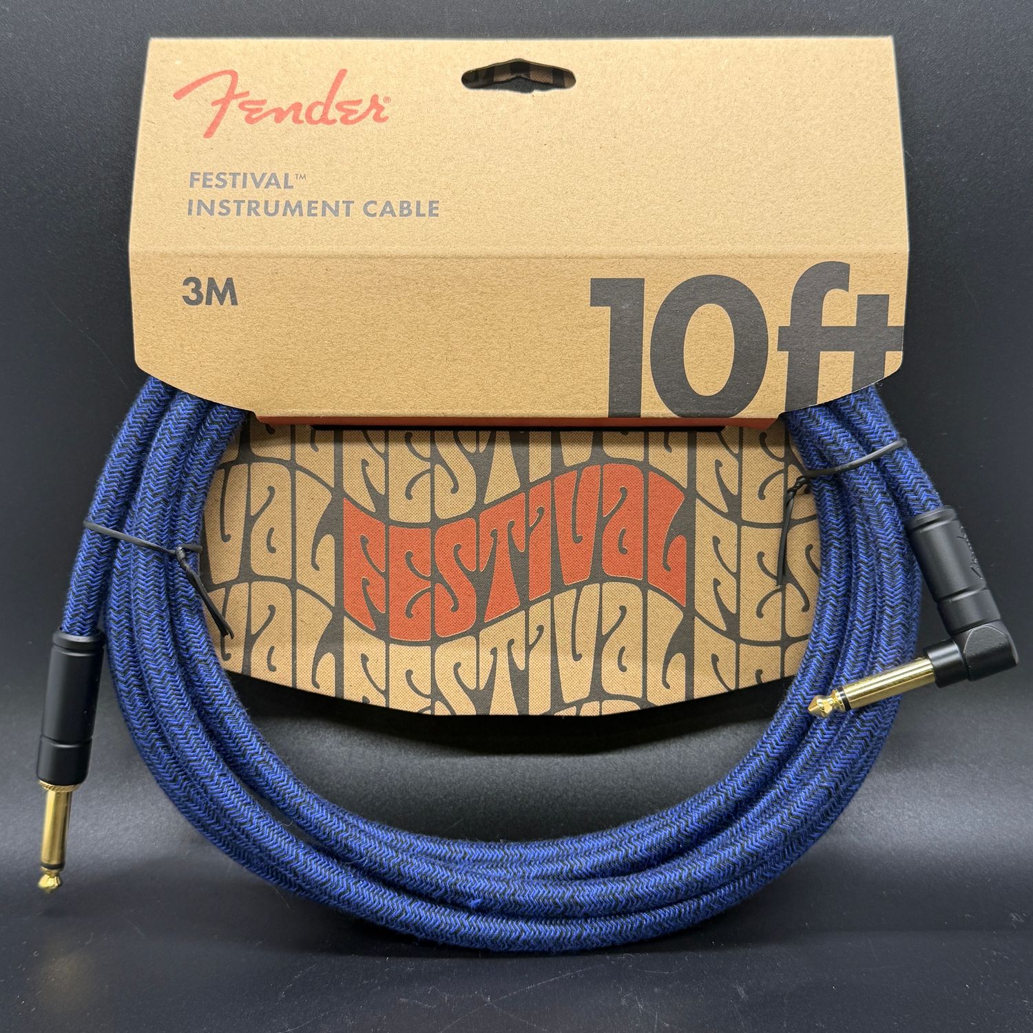 Fender Festival Straight to Right Angle Instrument Cable - 10 ft, Blue Dream