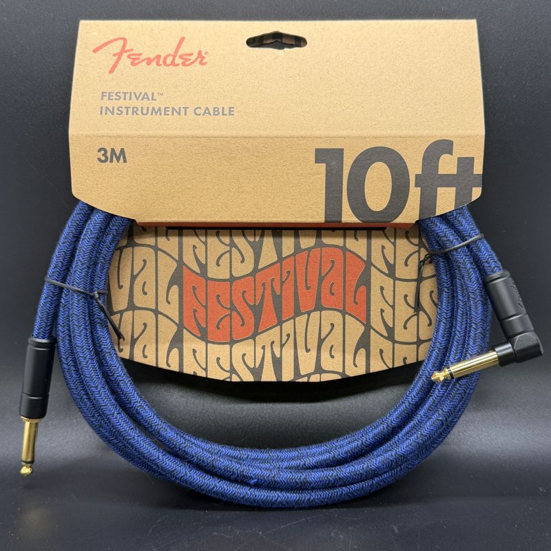 Fender Festival Straight to Right Angle Instrument Cable - 10 ft, Blue Dream