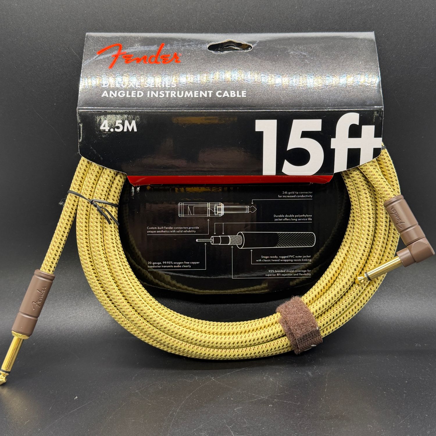 Fender Deluxe Series Tweed 15ft Instrument Cable - Str/Ang