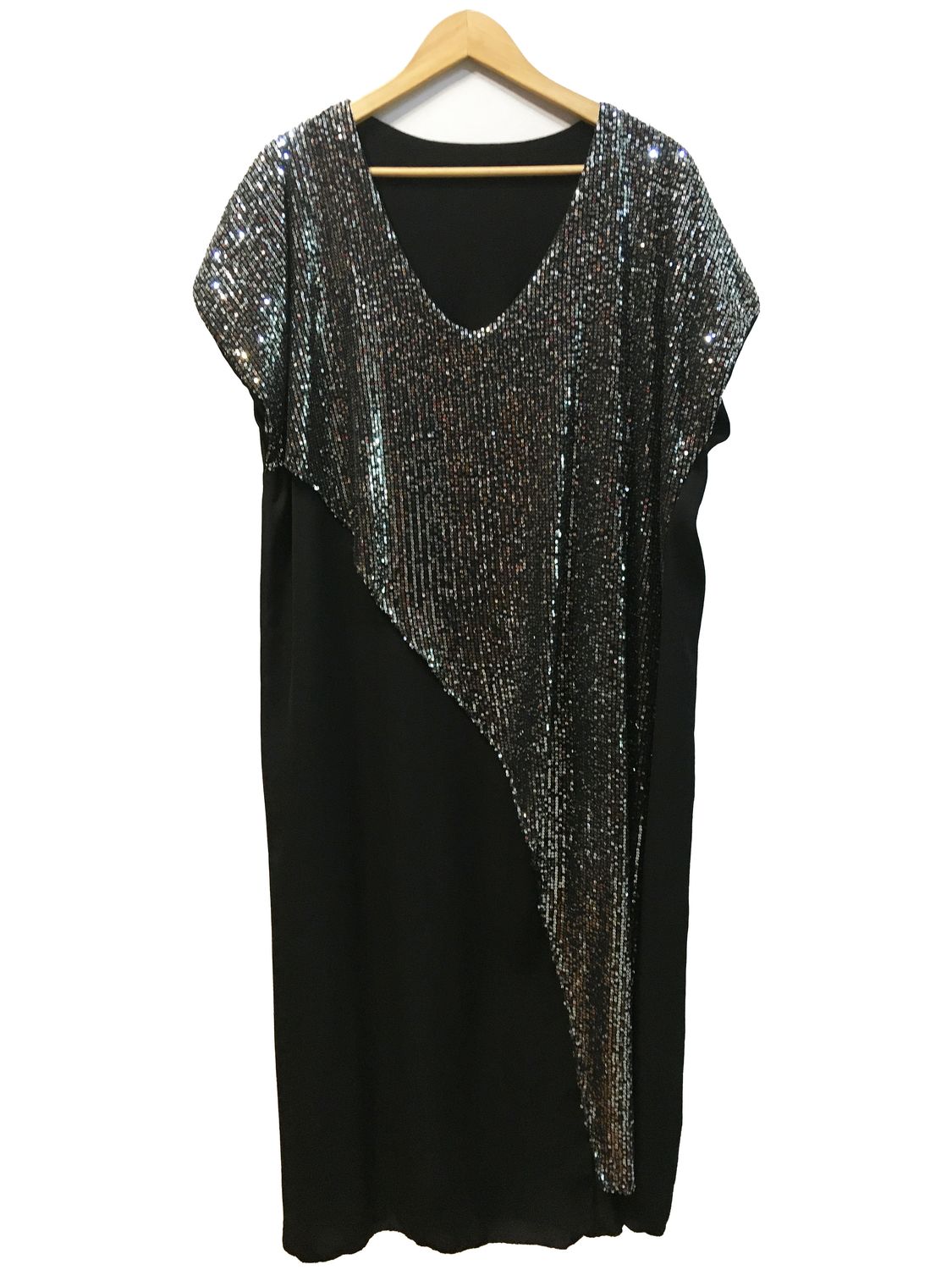 vestido de gasa con detalle en lentejuelas, color: negroPlata