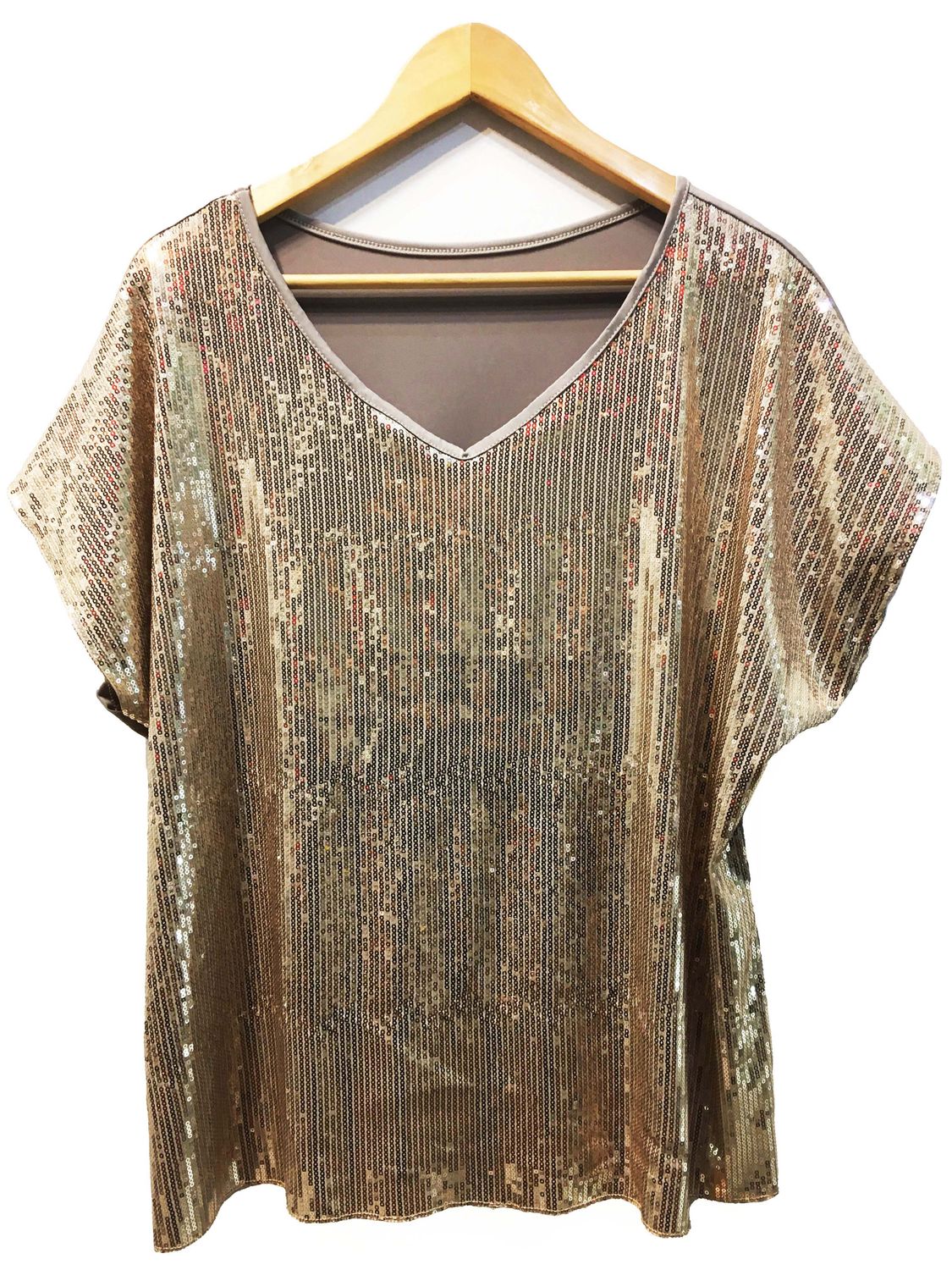 remera microfibra lentejuelas, color: visón