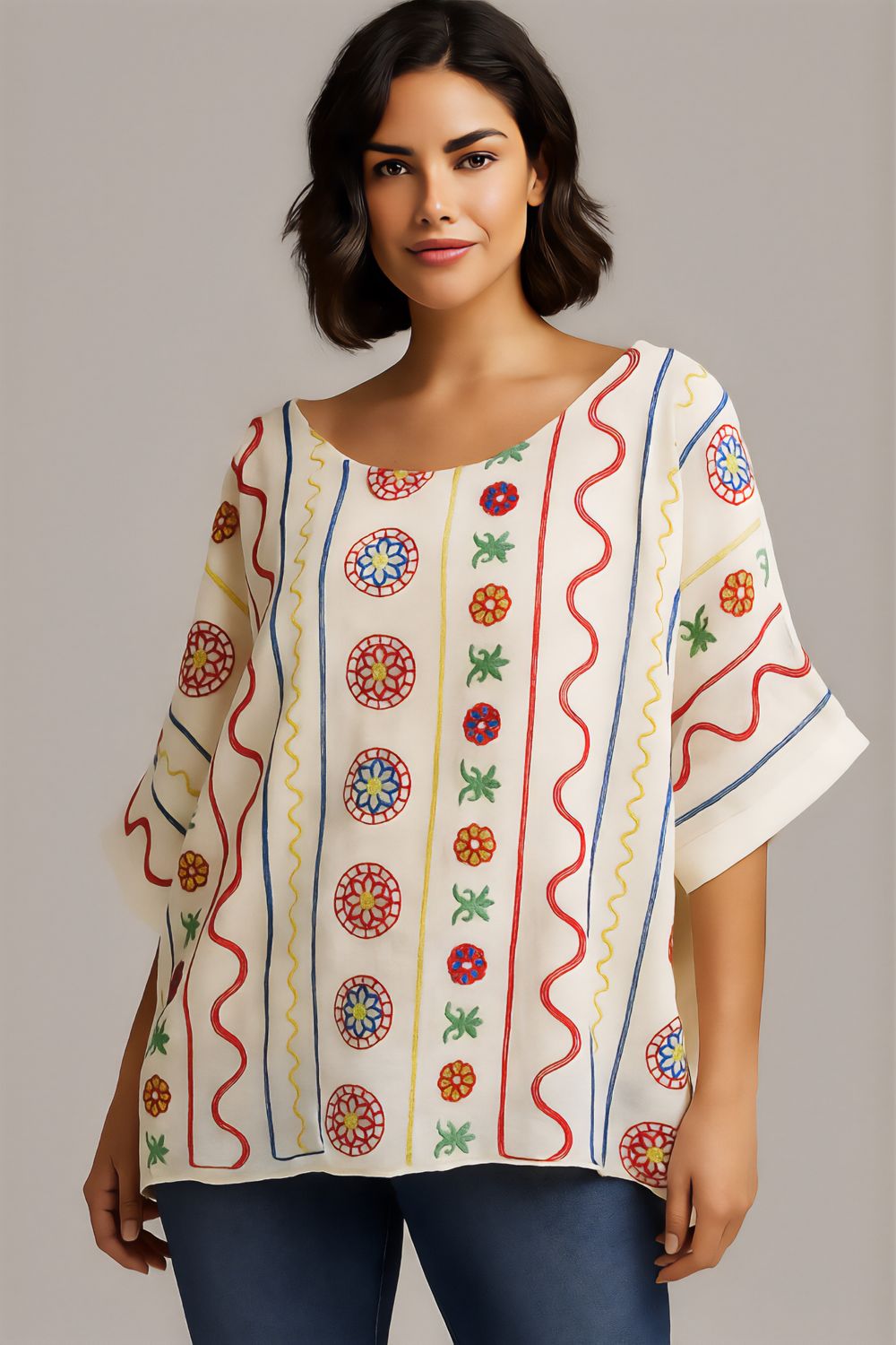 blusa gasa bordada mc