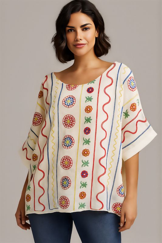 blusa gasa bordada mc