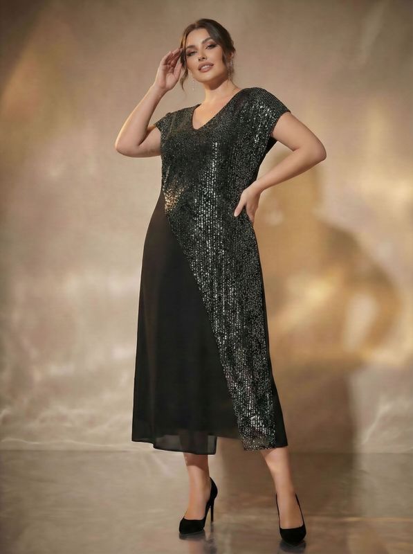 vestido de gasa con detalle en lentejuelas