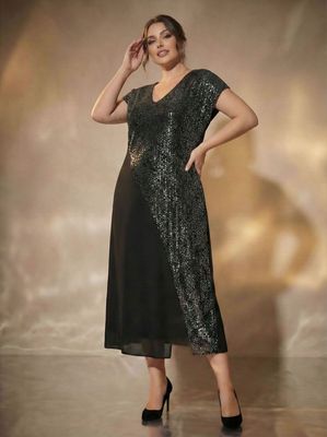 vestido de gasa con detalle en lentejuelas