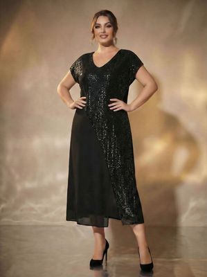 vestido de gasa con detalle en lentejuelas