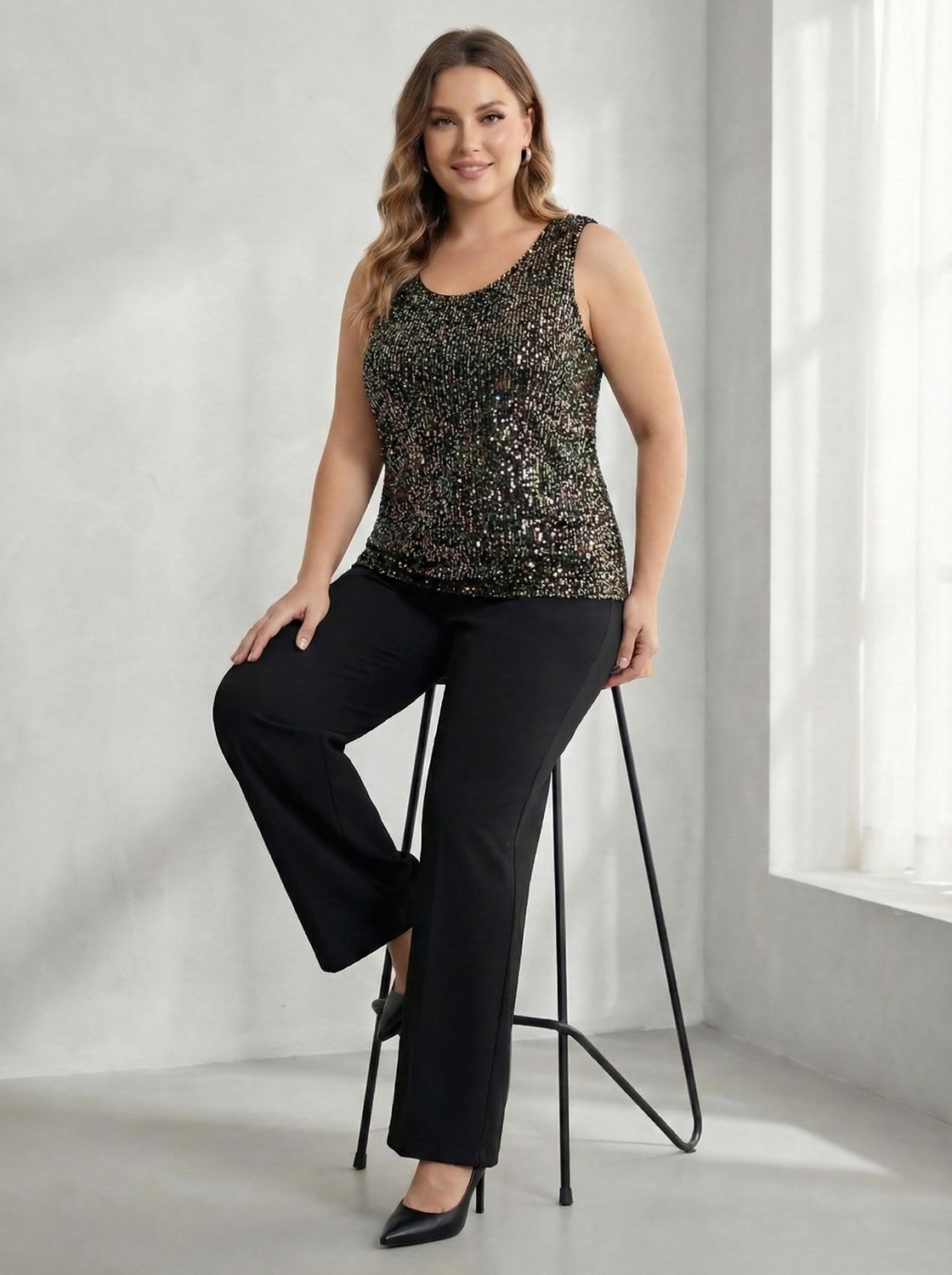 musculosa microfibra con lentejuelas