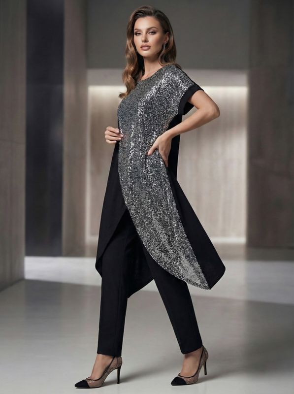 túnica microfibra y lentejuelas cruzadas