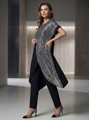 túnica microfibra y lentejuelas cruzadas