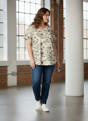 remera evasé V microfibra estampada