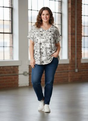 remera evasé V microfibra estampada