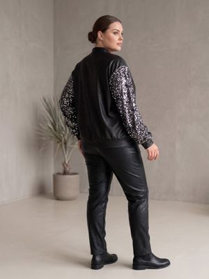 campera PU manga lentejuelas