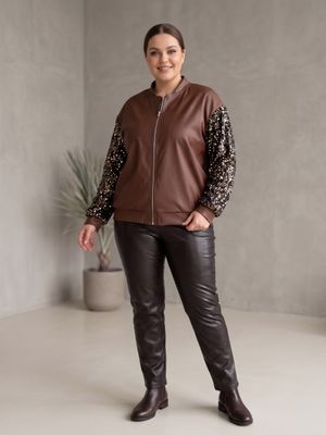 campera PU manga lentejuelas