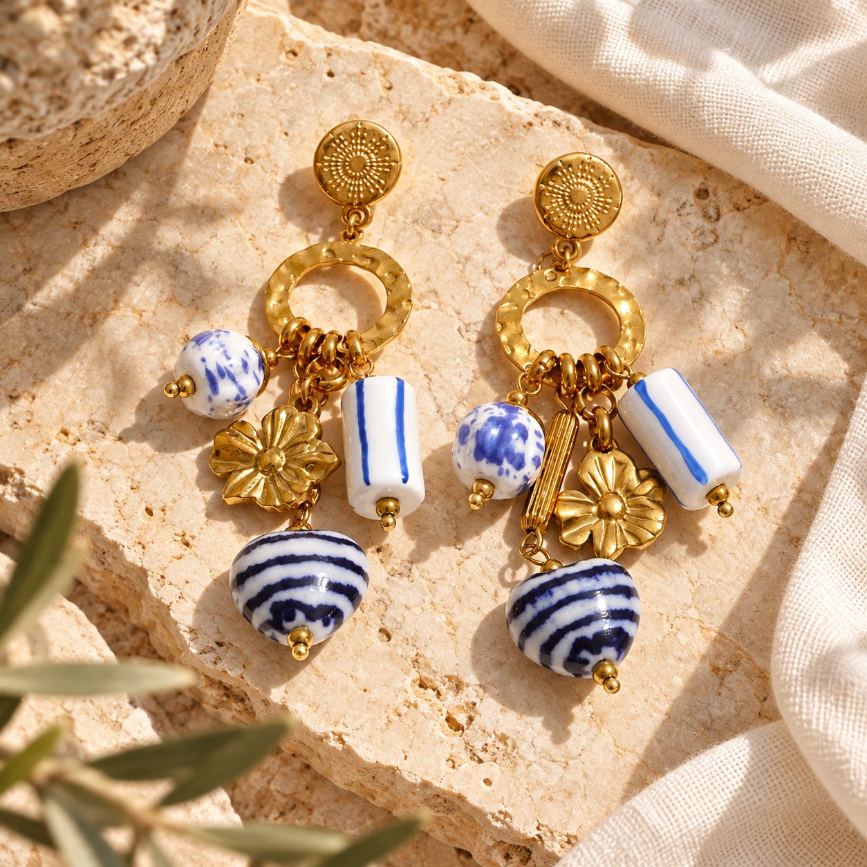 Mediterranean Blue Ceramic Charm Earrings