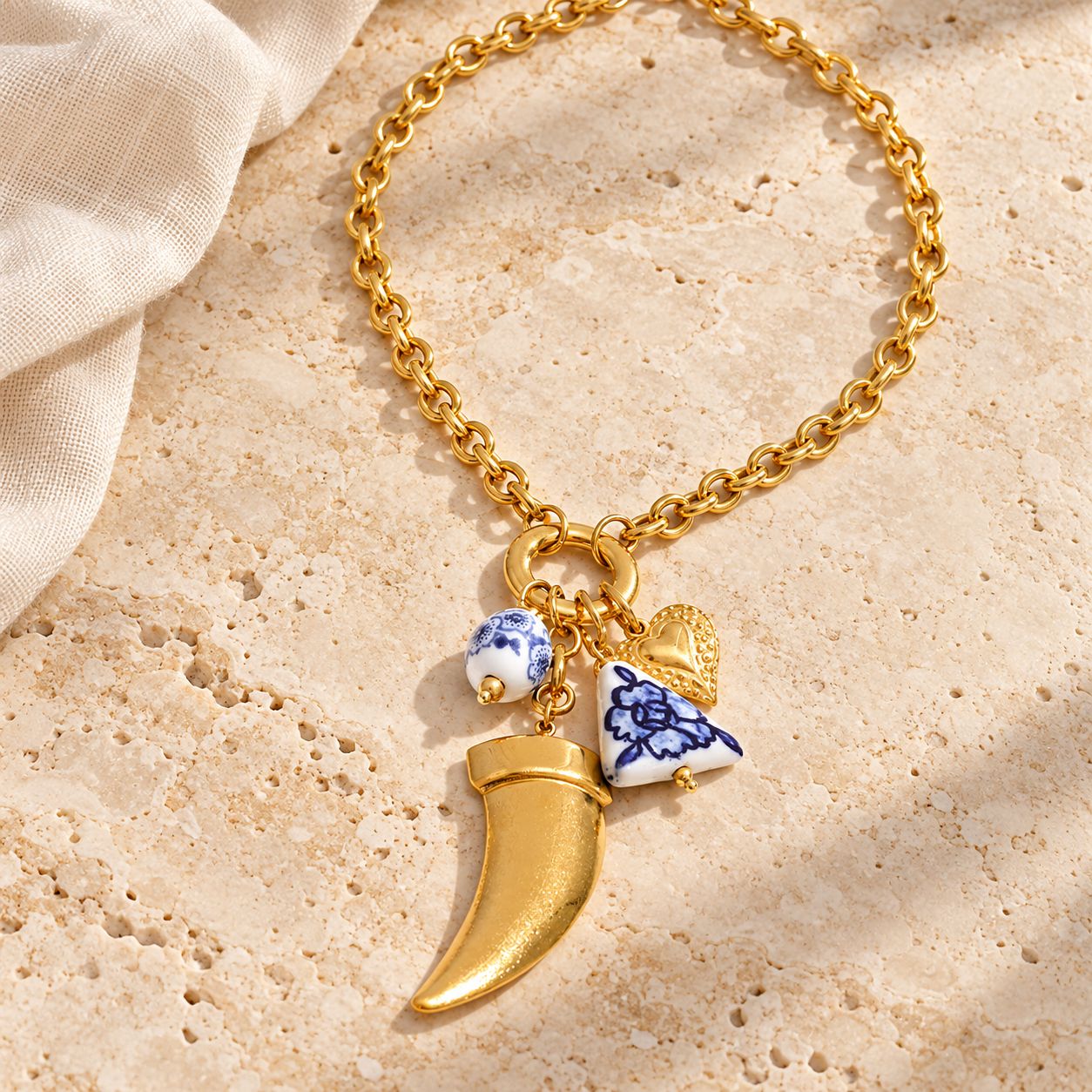 Blue Ceramic Talisman Necklace