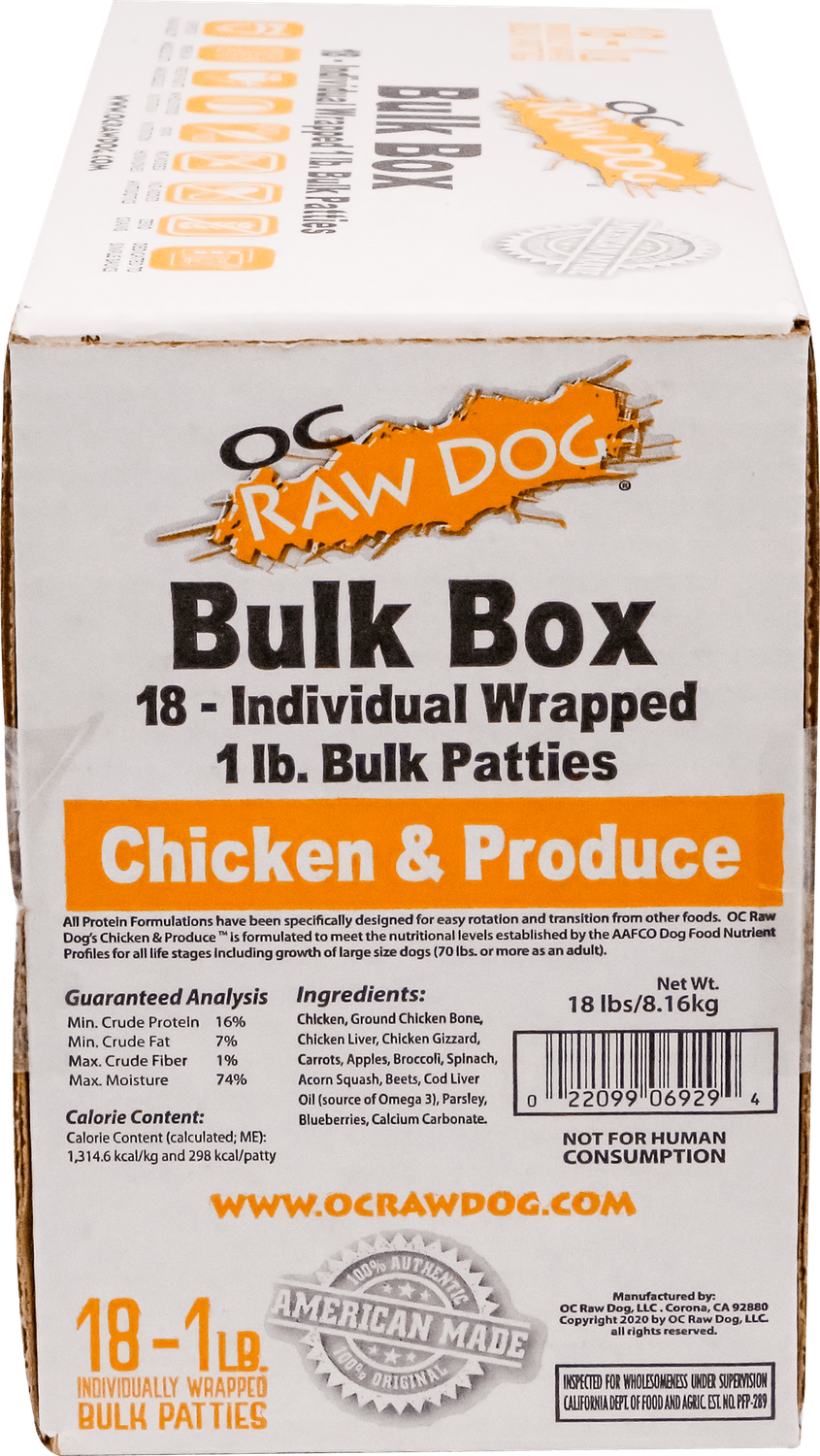 OC Raw Chicken 18# Bulk Box