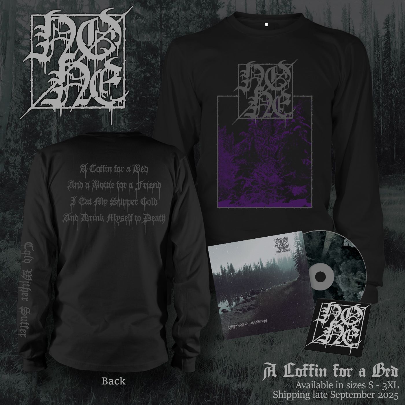 NONE - &quot;A Coffin for a Bed&quot; Long-Sleeve Shirt / CD / Patch Bundle