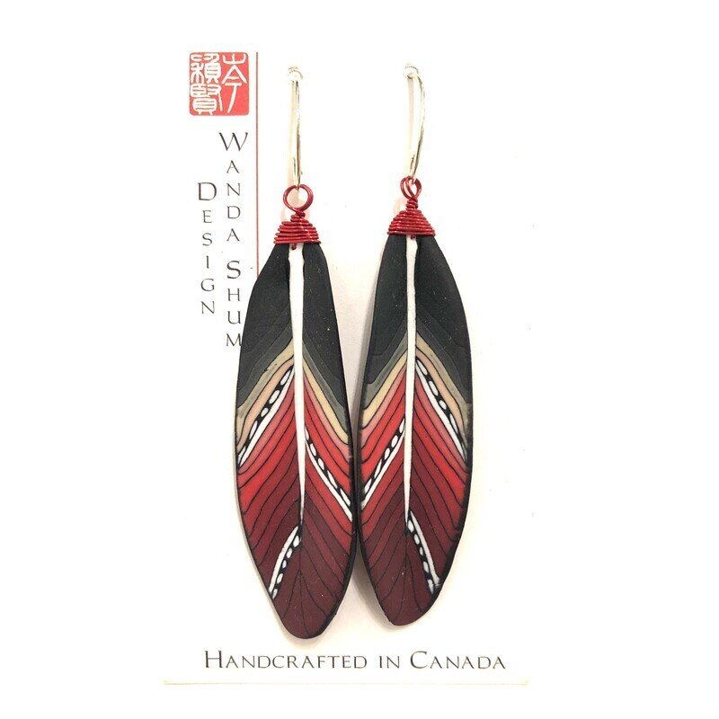 Earrings - Feather - Red