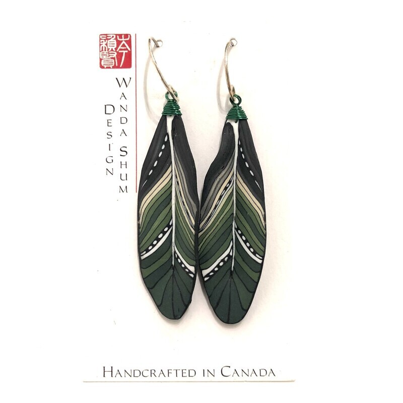Earrings - Feather - Green