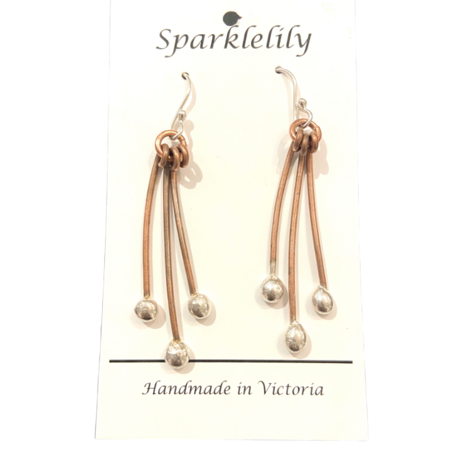 Earrings - triple fs drop copper wire