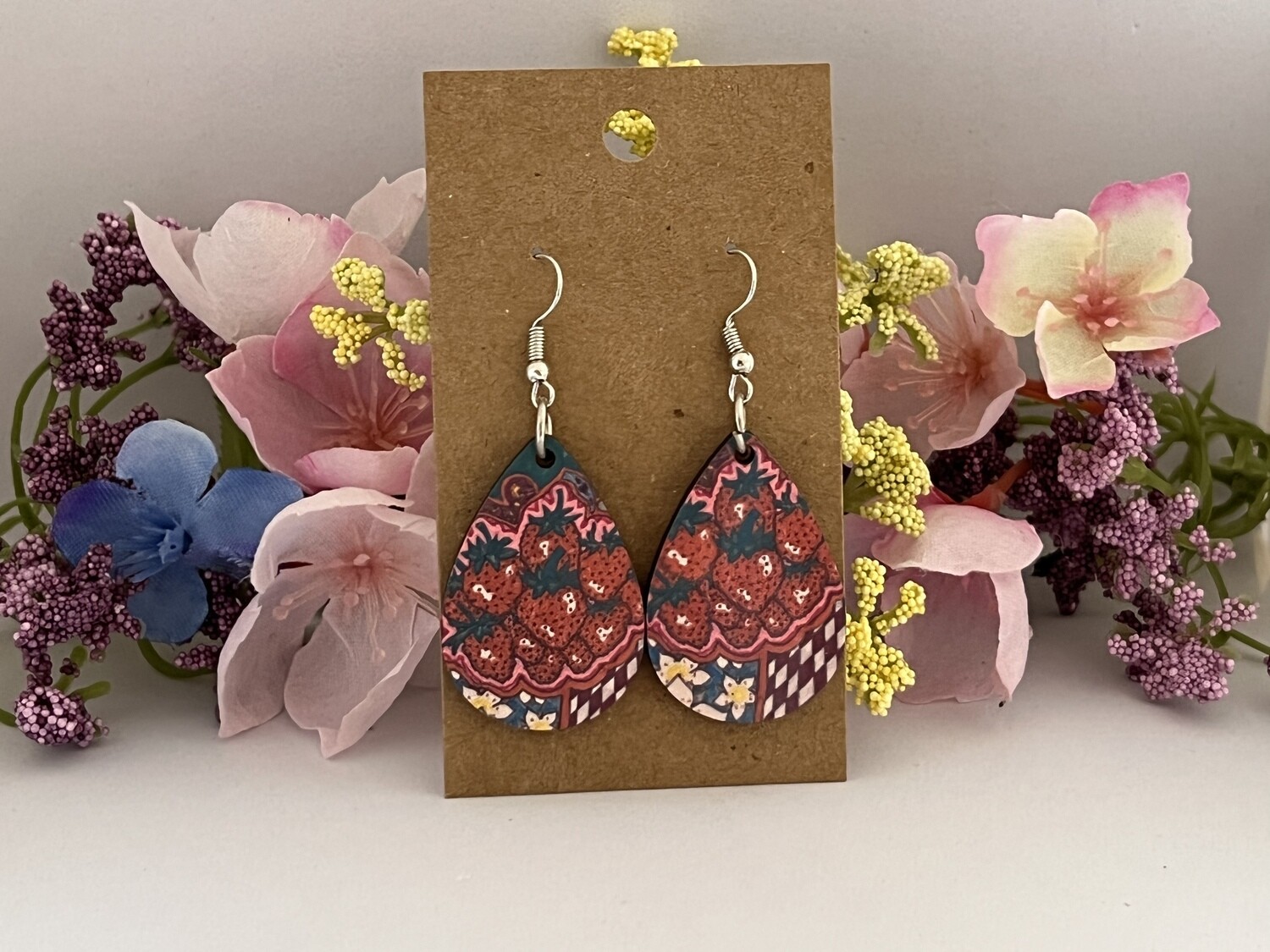 Strawberry Grace Teardrop Dangle Earrings