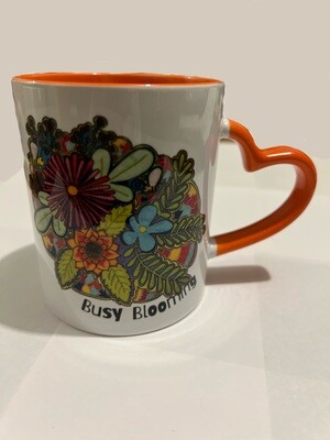 Busy Blooming Heart Handle Coffee Mug