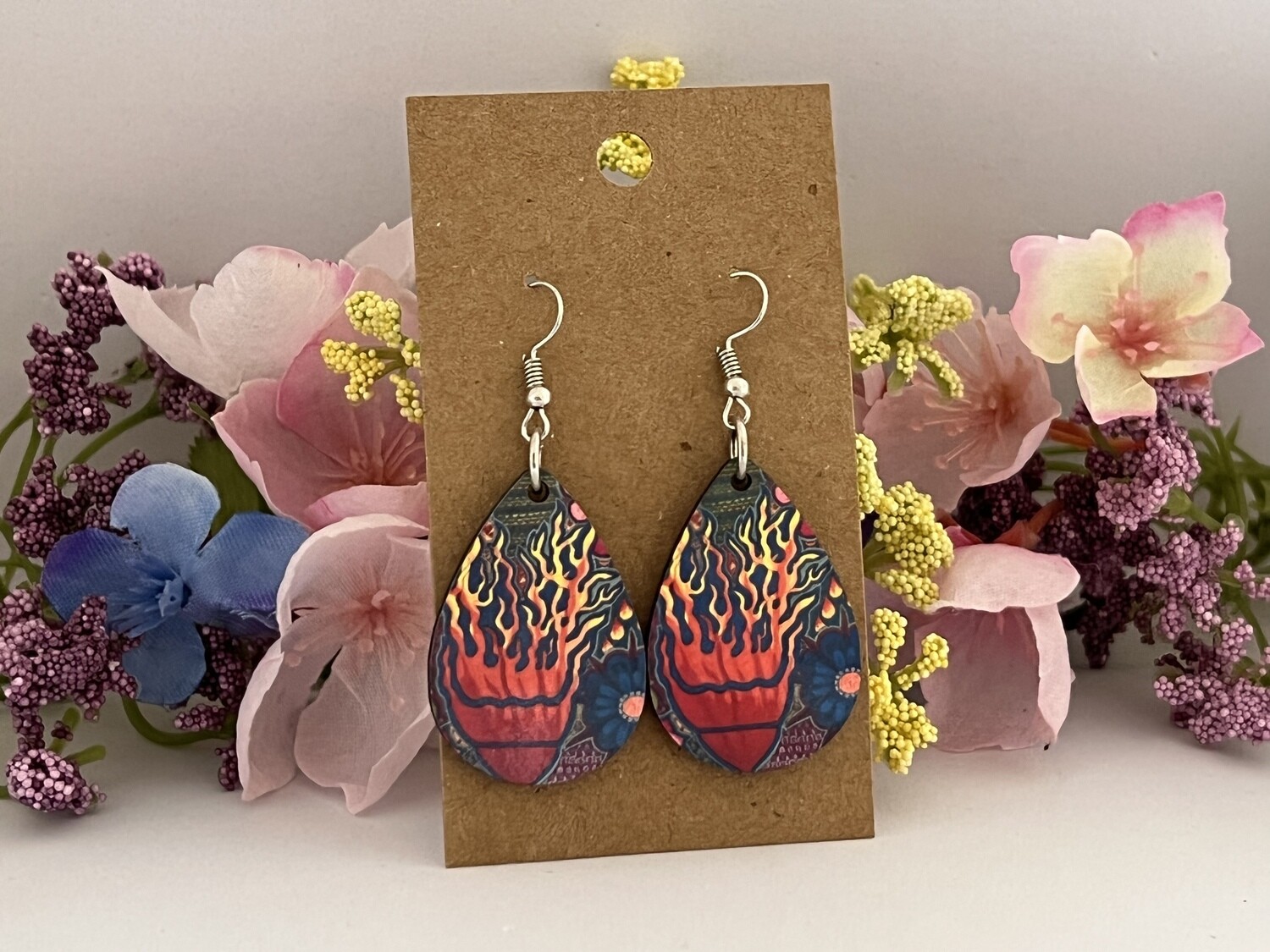 Heart on Fire Teardrop Dangle Earrings