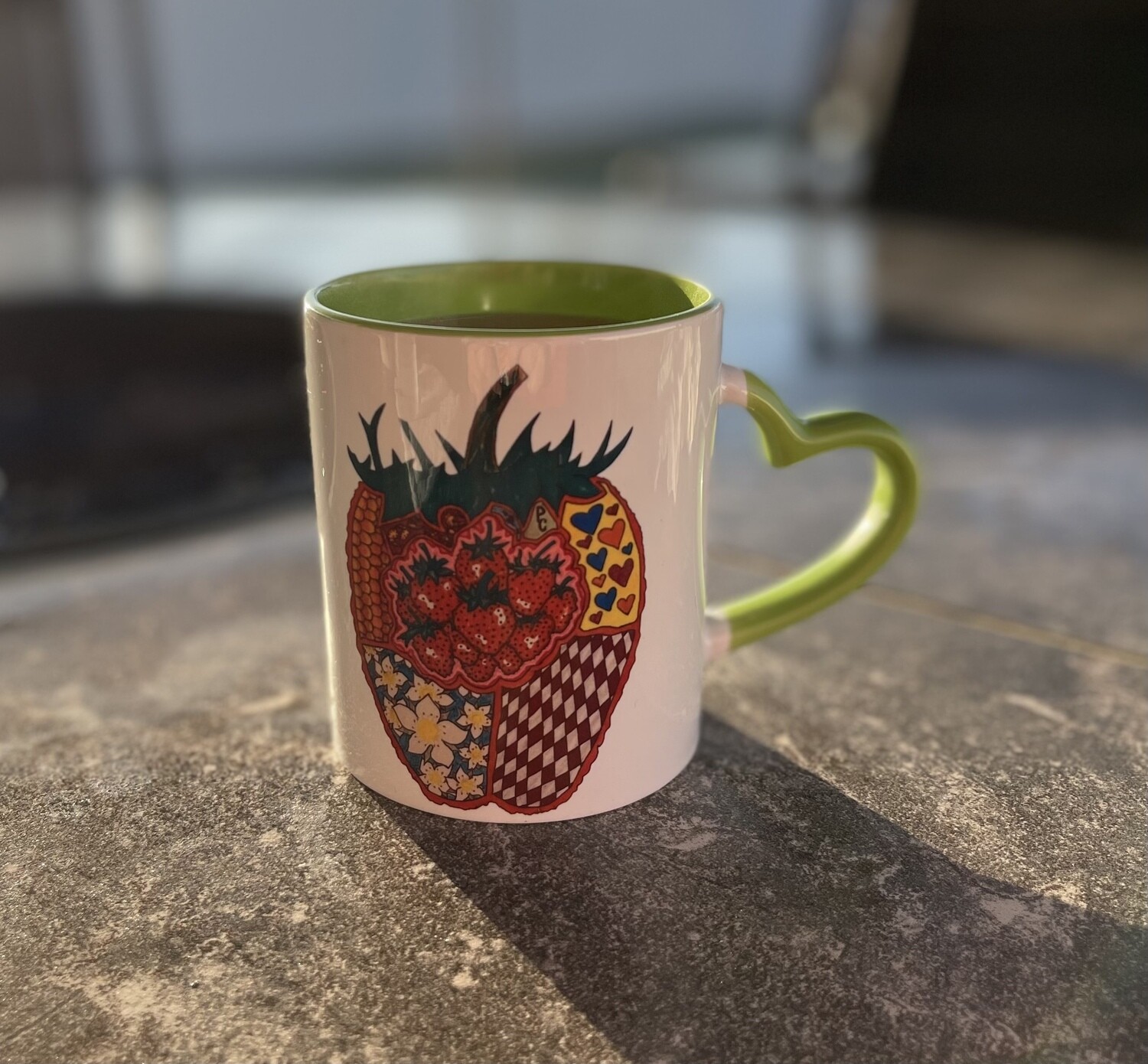 Strawberry Grace Green, Heart Handled Coffee Mug