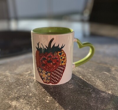 Strawberry Grace Green, Heart Handled Coffee Mug