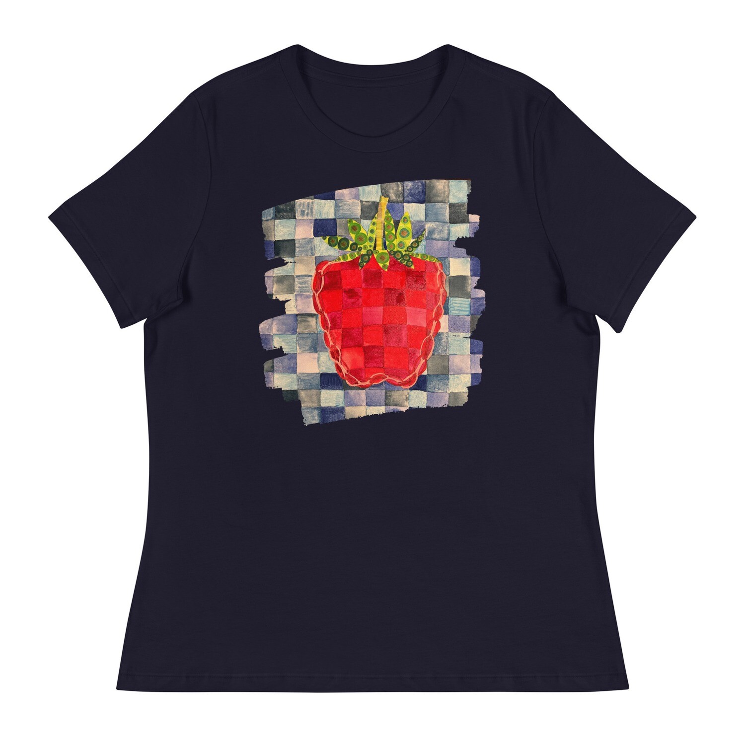 Blue Jean Patchwork Strawberry Women&#39;s Relaxed T-Shirt