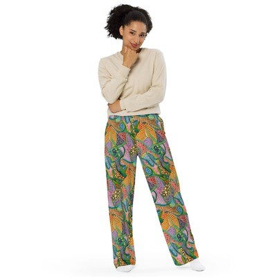 Galaxy in Green All-over print unisex wide-leg pants