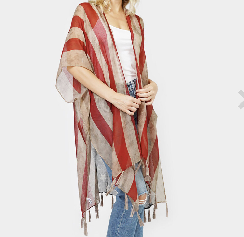 American Flag Printed tassel poncho