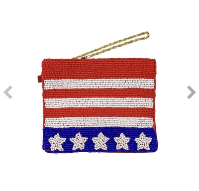 American Flag  seed beaded mini pouch