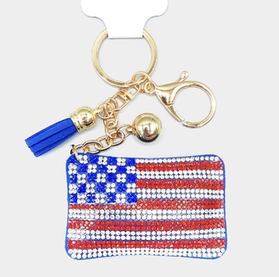 Rhinestone Flag  Key Ring