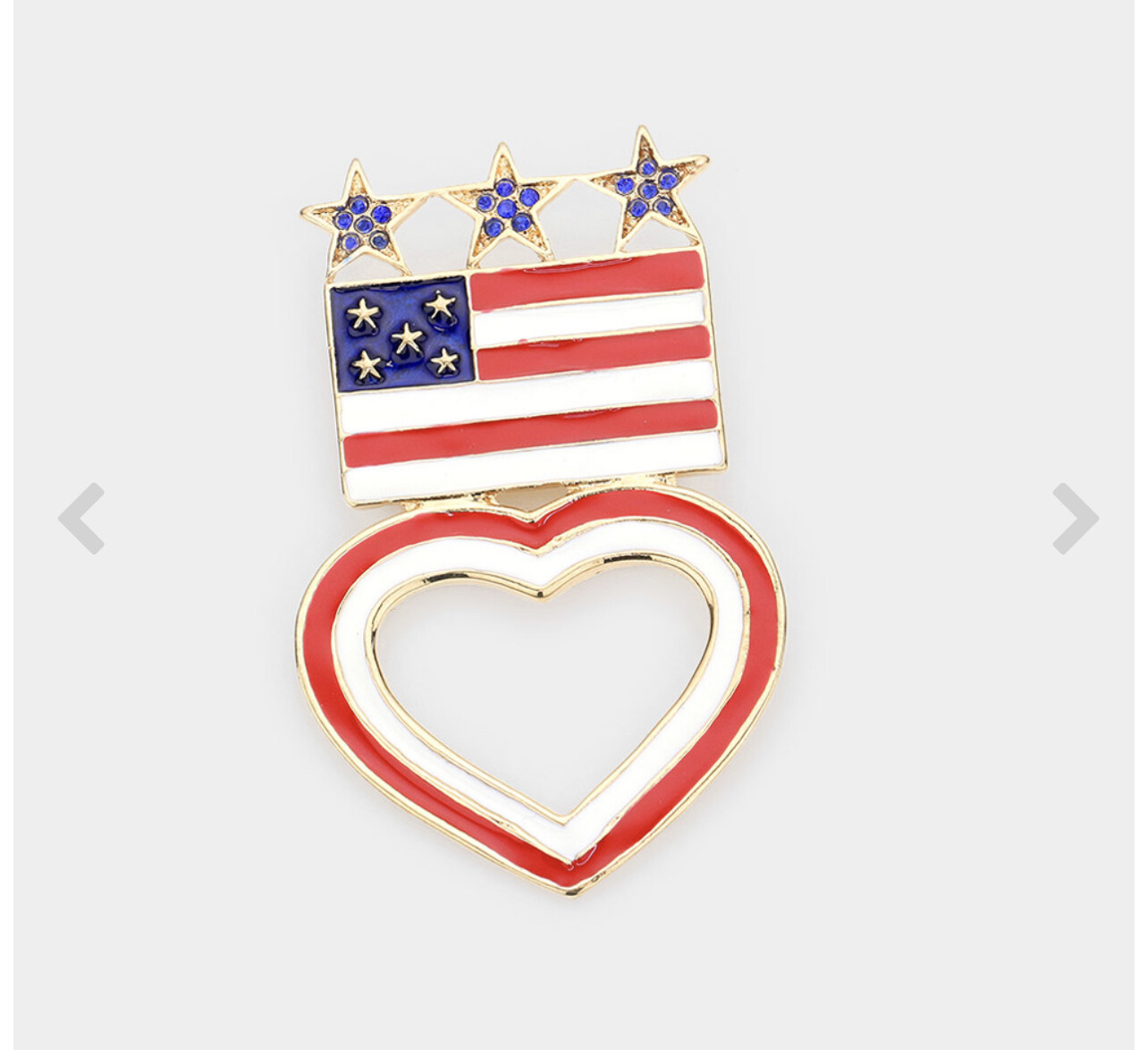 Enamel American Flag open heart  Brooch gold or silver