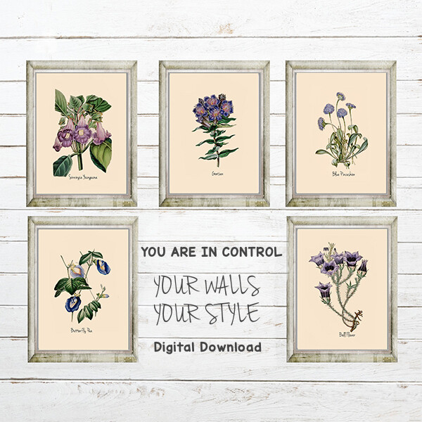 Garden Florals in Shades of Blue and Purple Digital Download Prints Up To 11x14 (You Print)