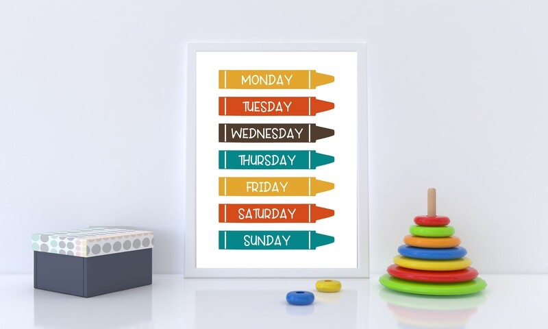 Let's Play All Day Crayons With Days Of The Week Children's Room Print