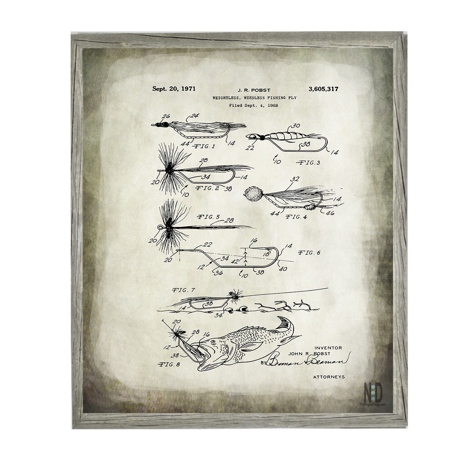 Fishing Flies Patent Wall Art Digital Download Prints Up To 30x20