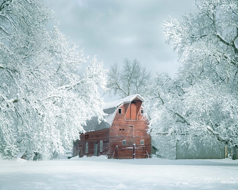 Red Snow Covered Barn Digital Download (You Print)
