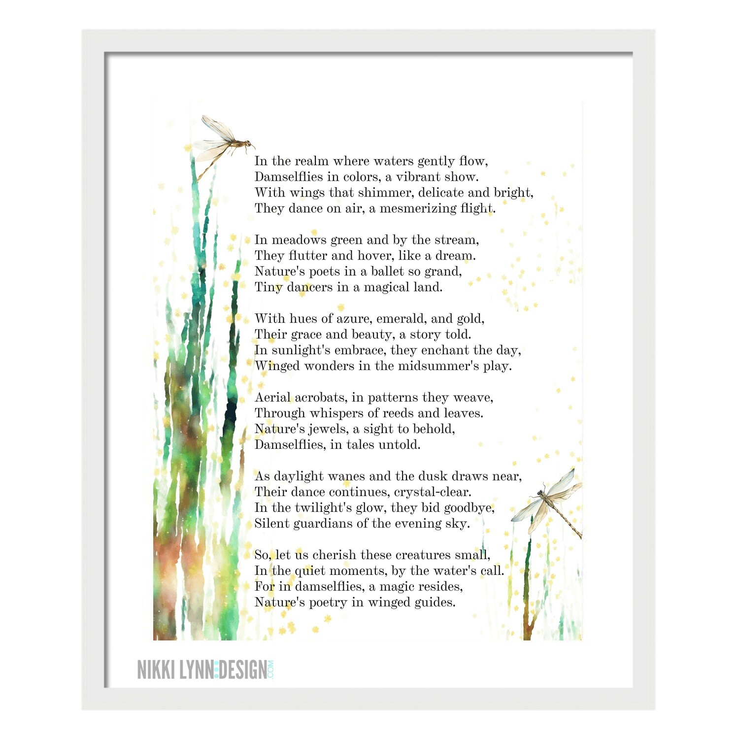 Winged Whispers - Damselfly Nature Poem Digital File You Print