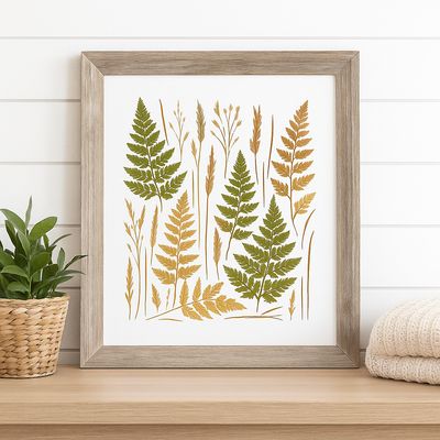 Golden Tones of Autumn Pressed Ferns & Grasses – Modern Farmhouse Botanical Print (Digital Download, You Print)