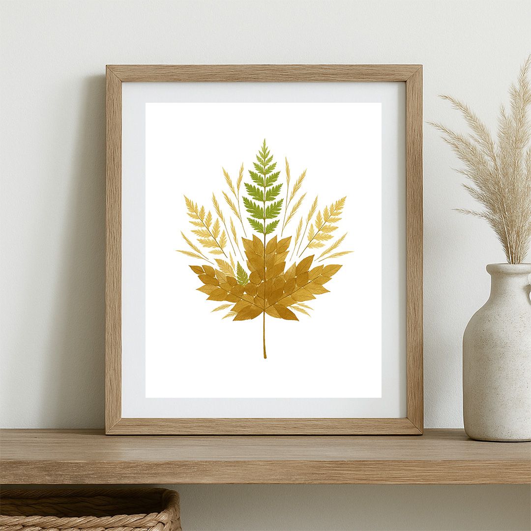 Autumn Leaf Out of Pressed Ferns & Grasses – Modern Farmhouse Botanical Print (Digital Download, You Print)