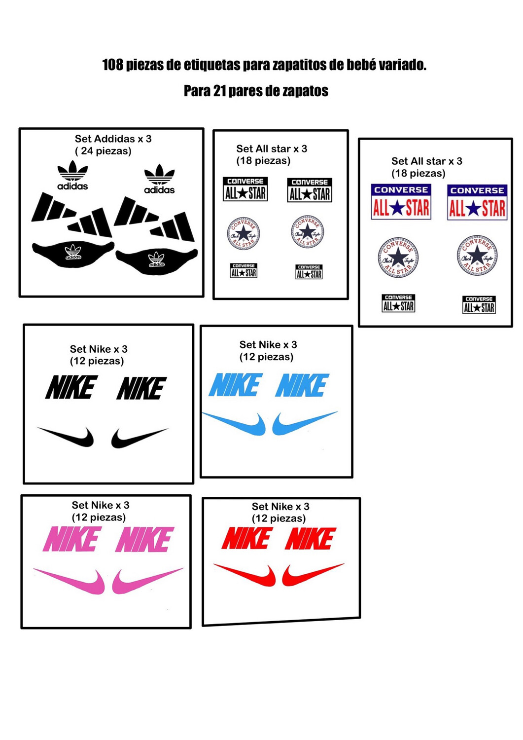 Etiquetas para 21 pares de zapatitos (108 piezas) 